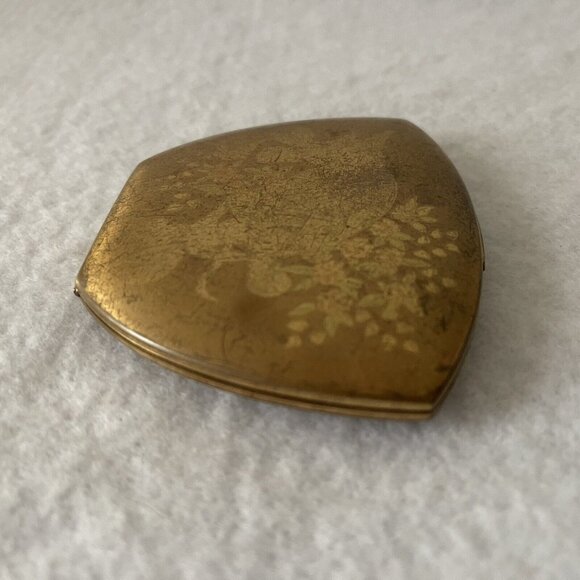 Elgin American Mirrored Compact Makeup Case Gold Tone Cherubs Flowers Midcentury - Picture 15 of 16